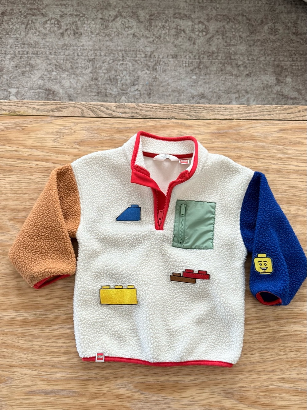 H&M LEGO Kids Sherpa Fleece Pullover - beige with Colorblock Sleeves 2T